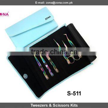 Get Multicolored Eyelash Extension Tweezers & Scissors Kit Under Custom Brand Name From ZONA- PAKISTAN