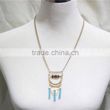 Multi Color Shell w/ Blue Suede Triangle Triple Pendant Necklace 2016 Fashion Style Wholesale photo-4