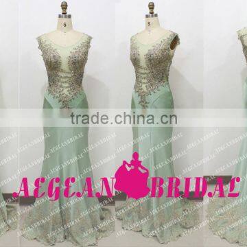 K129 Emerald Green Backless Sexy Mermaid Evening Dress With lace appliques