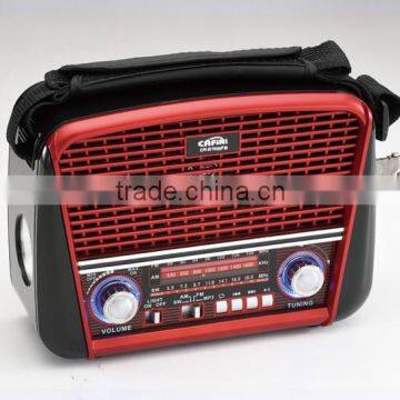 Retro USB TF card reader MP3 player radio, FM AM SW 3 band Radio, portable flashlight DISCO light with radio