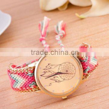 Women's Handmade Knitting Rope Chain Dreamcatcher Pattern Analog Bracelet Bangle Wrist Watch