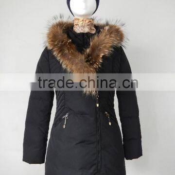 Ladies Waist Shaped Real Raccoon Fur Trim Hood Down Parka photo-5