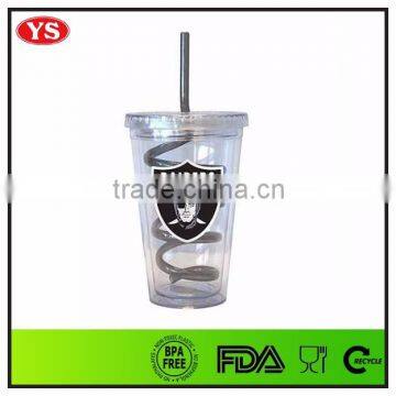 Plastic translucent Slurpy Tumbler with curly straw 16 oz