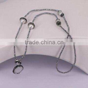 Fashion Natural Pearl Gem Stone Necklace, With 3mm Silver Hematite Beads Necklace, Pendant Charms Natural Stone Necklace photo-5