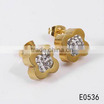 New arrival popular design gold plated small stone Four Leaf Clover shaped earrings