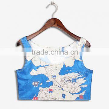 Latest Tops Designs Girls Sublimation Print Maps Tank Tops N7-8