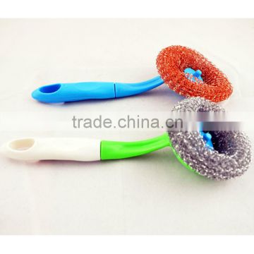 Galvanized Mesh Ball Metal Cleaning Scourer with plastic handle for Dish Washing