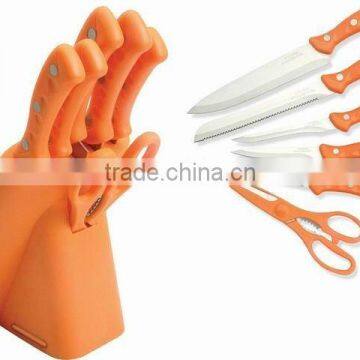 6PCS colorful knife block set with plastic knife holder