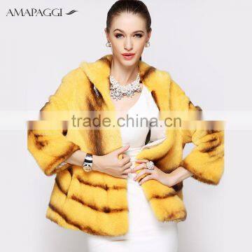 Hot Sale Yellow Cross Mink Coat With Hood Women Warm Fur Coat for Winter photo-3