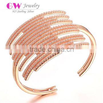 Rose Gold Bangle 16CM Opening Rhinestone Bangle In 925 Sterling Silver