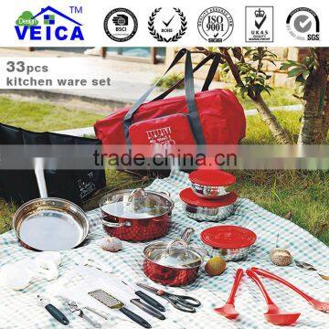 33pcs camping cookware mess kit with handbag