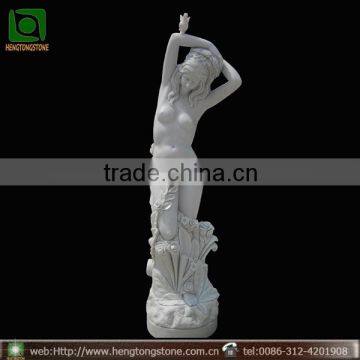 Hand Carved Sexy White Marble Nude Girl Garden Statue