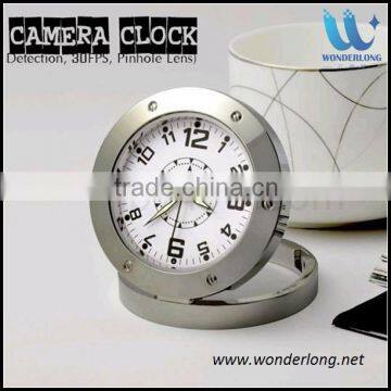 30FPS Stainless Steel Clock Security HD DVR Camera, Motion Detector camera clock, Mini camera colck