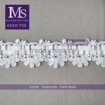 good price water solouble lace flower trim with 6cm in white polyester embroidery lace for dress