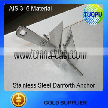 Stainless steel 316 danforth anchors,5-250KG ship polished anchors for sale