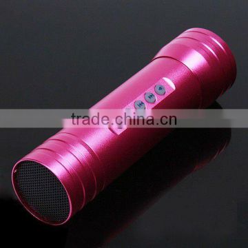 2014 NEW Sport Bicycle Bike Mini LED Flashlight Torch TF SD MP3 Music Speaker Rose pink