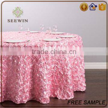 High Quality Exotic Beauty Lycra Round Pink Satin Rosette Table Cloth photo-2