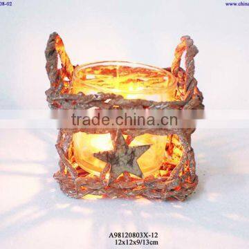 Rattan candle stand with handle