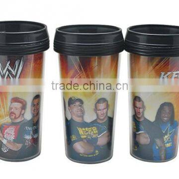 double wall insulated plastic changable paper inserts travel mugs