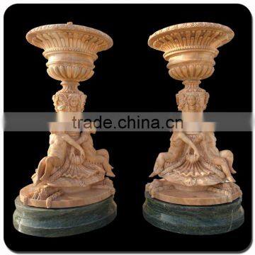 Low Price Garden Decoration Brown Granite Stone Flowerpot photo-3