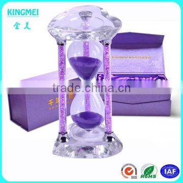 KM-CP06 Elegant Plastic Crystal Heart Shape Sand Timer Hourglass Factory