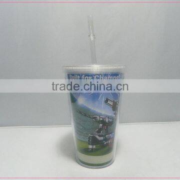 Fashion customized coco cola cup with straw for plastic drinking cup