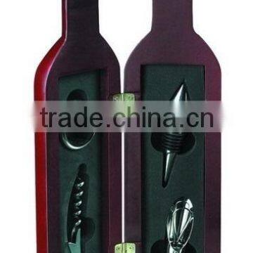 bottle shape wooden box wine accessory gift set