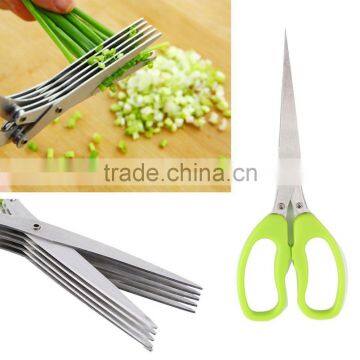 Multi-functional Stainless Steel Kitchen Knives 5 Layers Scissors Sushi Shredded Scallion Cut Herb Spices Scissors Cooking Tools