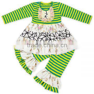 2017 Lovely Ruffled Girls' Clothing Sets Long Sleeve Cotton Dress And Pants Two Piece Outfits Boutique Children Clothing Sets photo-6