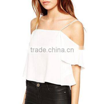 Ladies White Cold Shoulder Sexy Cotton Loose Crop Top