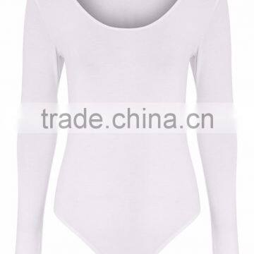 Sexy Tight Ladies Jumpsuit With High Leg Basic White Scoop Neck Thong Bodysuit Long Sleeve photo-4