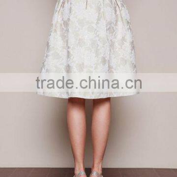 MGOO New Arrival 2016 Beige Pleated Midi Skirt For Ladies High Waist Vintage Floral Embroidery Skirts photo-4