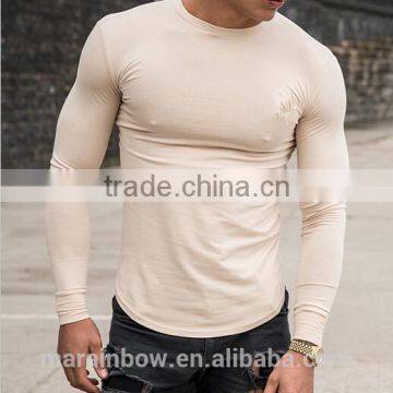 Top Selling Products 2017 95% Cotton 5% Spandex Curved Hem Long Sleeve T Shirt Mens Gym Fitted Longline T Shirt OEM