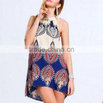 zm50287b europe hot sell women clothes new design sleeveless printed lady dress