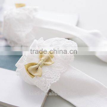 Girls Kids Lace Socks Long For Children Cute Cotton Knee High School Sock With Bow Girl Spring Autumn Solid Princess White Black photo-5