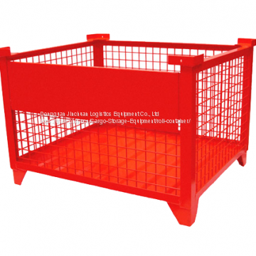 Red Pallet Storage Wire Mesh Container Galvanized With Caster