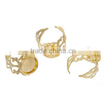 Copper Adjustable Rings Round Gold Plated Pattern Hollow 16.5mm