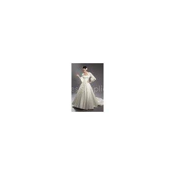 A Line 2 pieces Detachable 3/4 Sleeve Satin Women Wedding Dresses with Ruffled Jacket