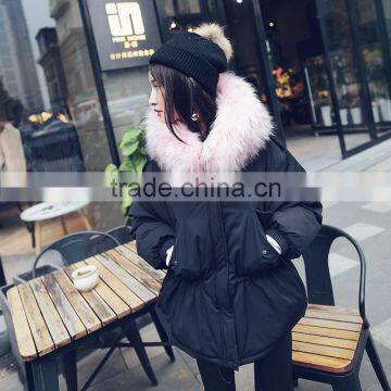 B22687A Korea Fashion Pink Big Fur Collar Long Down Jacket