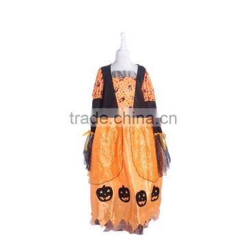 New design girl witch satin costumes hot halloween costume with pumpkin logo festival & party supplier