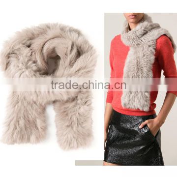 YR302 Top quality Hot Sale 150*15cm Knitting Natural Rabbit Fur Scarf Cheap fur muffler