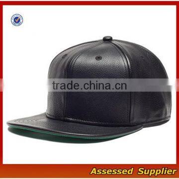 SNB035 Custom black leather snapback hat wholesale