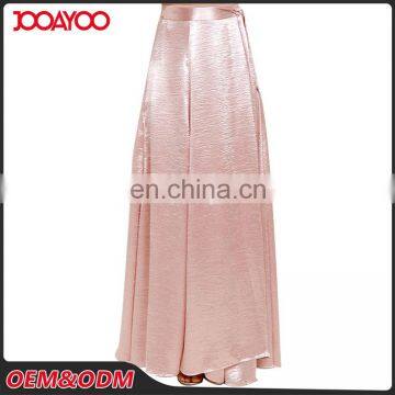2016 Fashion Design Custom Casual Pink High Waist Skirts Latest Stain Ladies Maxi Long Skirt