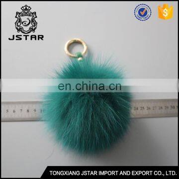 100% Fox Fur Pom Pom Keychain Green Bag Pendant