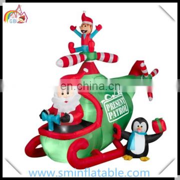 Christmas decorative- led light inflatable santa claus helicopter, santa air plane with penguin for outdoor