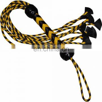 HMB-513F LEATHER FLOGGER 9 O CAT BRAIDS TAILS ORANGE BLACK BULLWHIPS