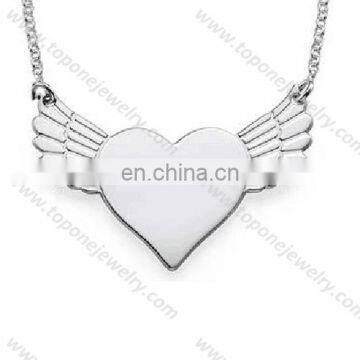 wholesale simple and elegant designs stainless steel heart angle wing engravable necklace