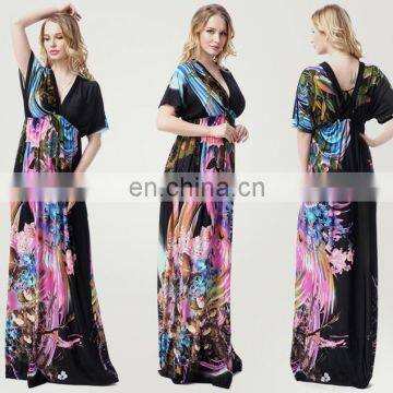 5017# Wholesale Fat & Big Size Long Bohemian Floral Dress Ladies Plus Size Sundress Clothing Maxi Beachwear Dresses Women photo-5