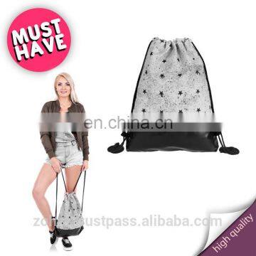 Concrete black stars fitness shopping colorful sport work custom wholesale traveling fashion mesh half leather drawstring bag