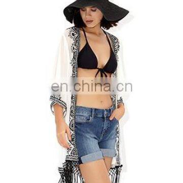 MONOCHROME EMBROIDERED KIMONO Latest beach kimono soft polyester fabric embroidered kimono